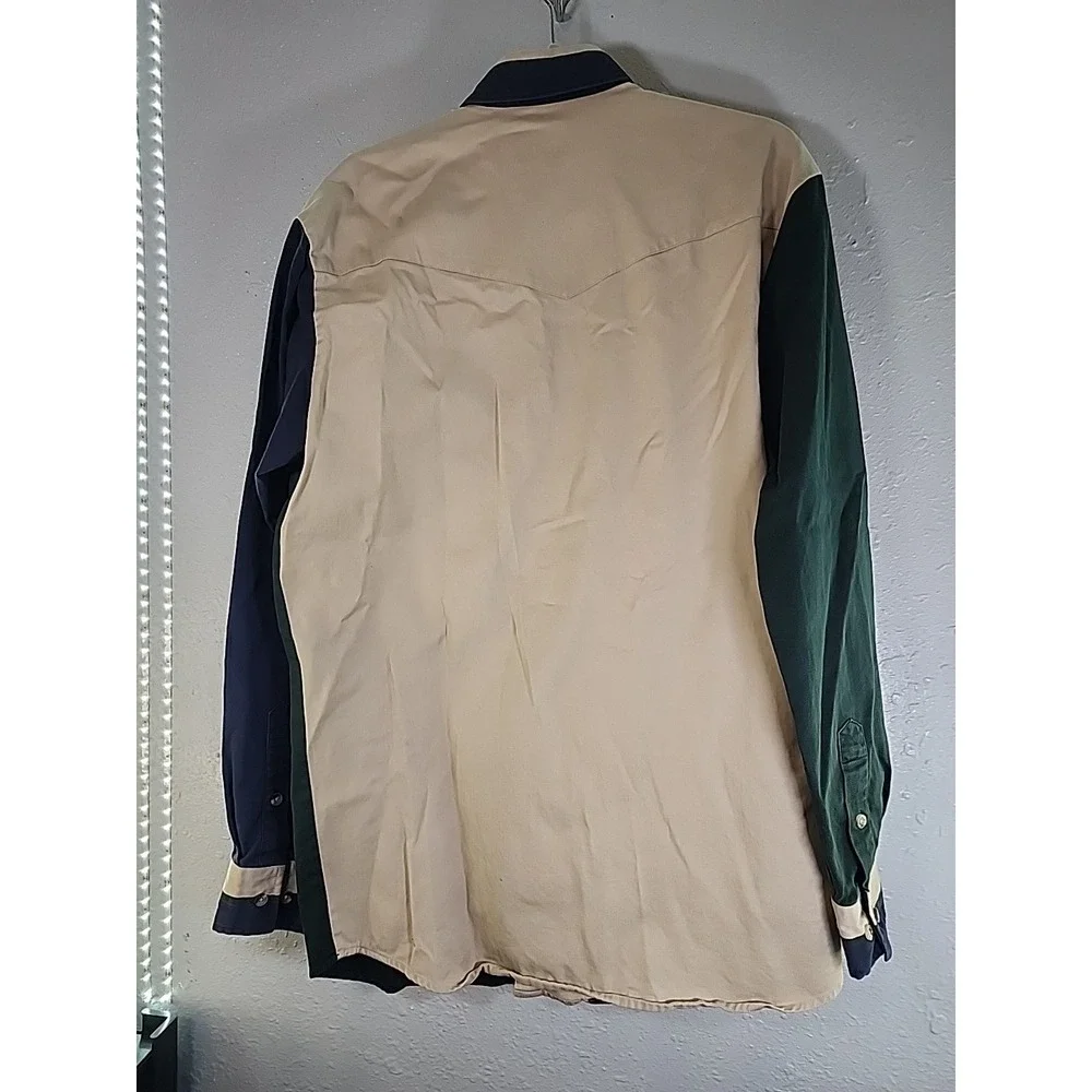 vintage 80s‎ Steer West Original color block button-down shirt. Lg TALL COTTON